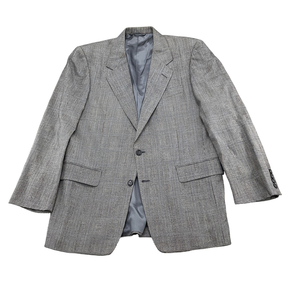 Hickey Freeman Blazer Men 40R‎ Black White Blue Yellow Glen Plaid Wool VTG USA